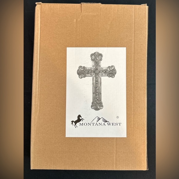 Montana West Silvertone Turquoise Resin Wall Cross. New In Box - Picture 3 of 4